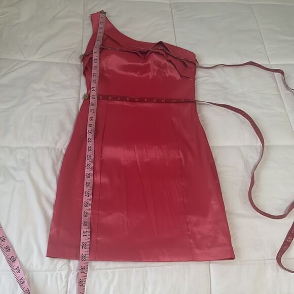 Mystic Dress Size Small Pink Coral One Shoulder Ruffle Mini Poly Nylon Spandex - Picture 9 of 9